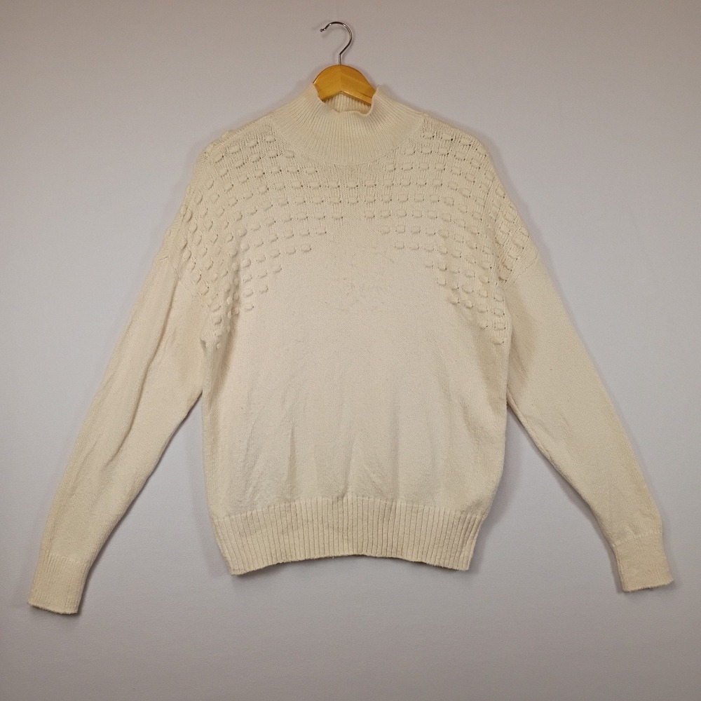 Sonoma Goods For Life Womens Small Ivory Popcorn Knit Mock Neck Sweater 175-5220